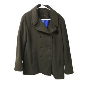 Calvin Klein Womens 18 Black Coat Wool Long Sleeve Notch Lapel Double Breasted